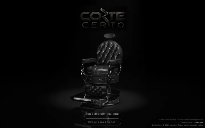 Tela de abertura do Corte Certo com a cadeira de barbeiro